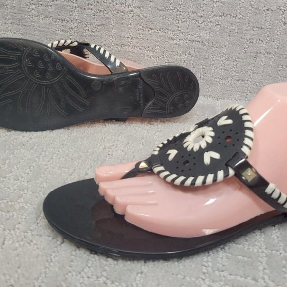 Jack rogers women's size 10 black/White georgica jelly rubber flip flops sandals - Picture 1 of 12